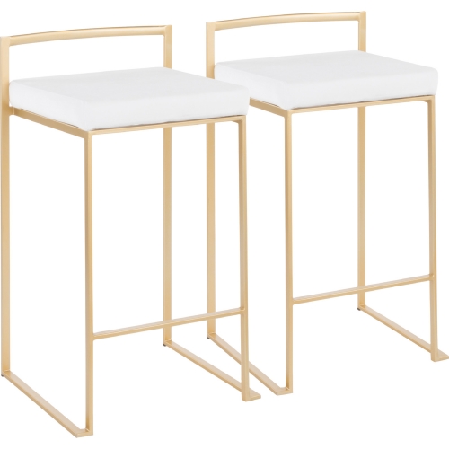 Fuji Stackable 27" Counter Stool in White Velvet & Gold Metal (Set of 2)